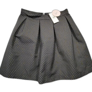 Soprano Black Mini Skirt Gold Polka Dot Pleated Lined Zip NEW $49 Womens Size M